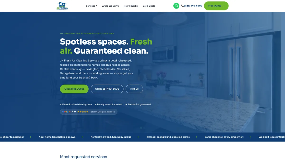 JK Fresh Air Cleaning website