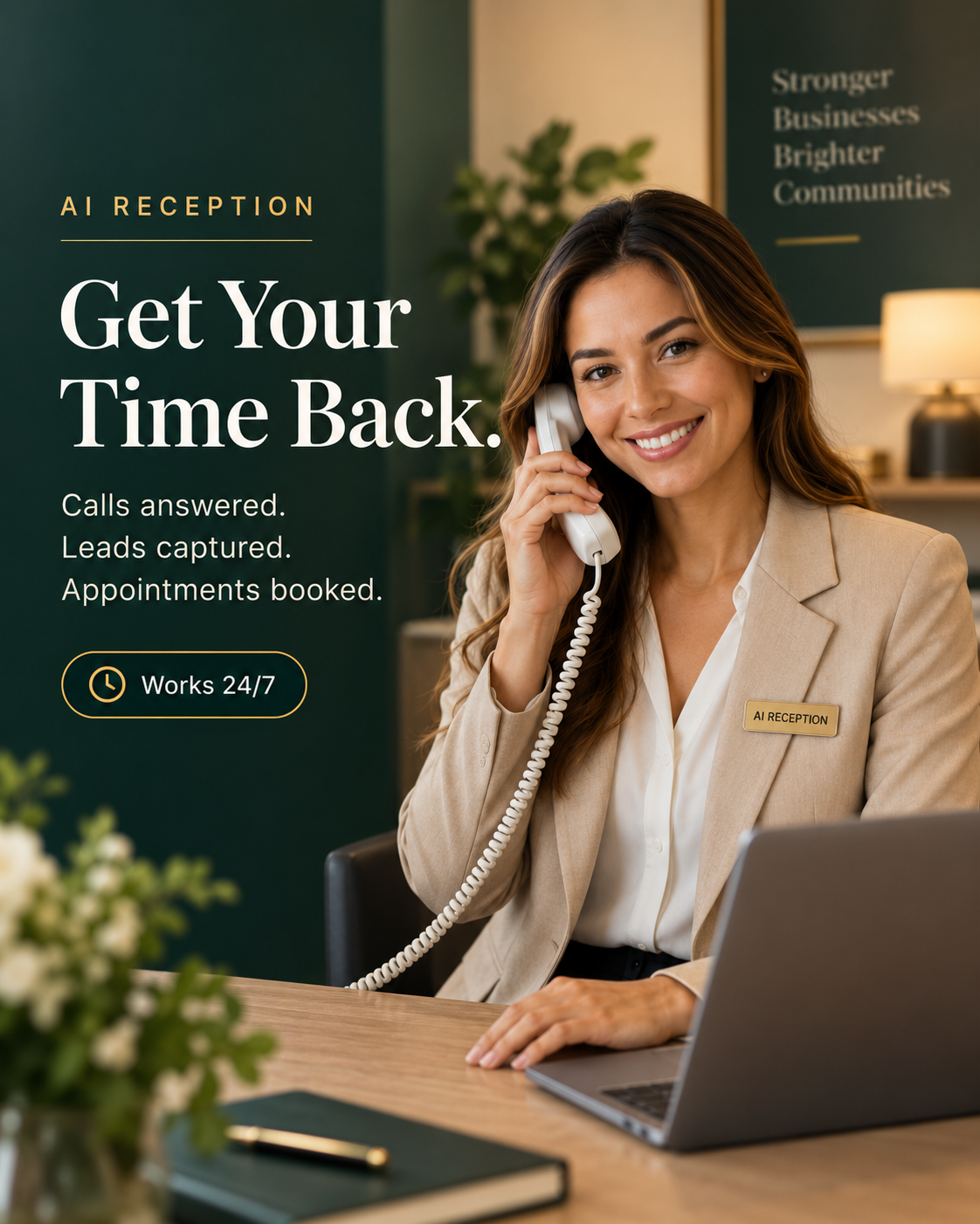 Service business owner working while calls are answered