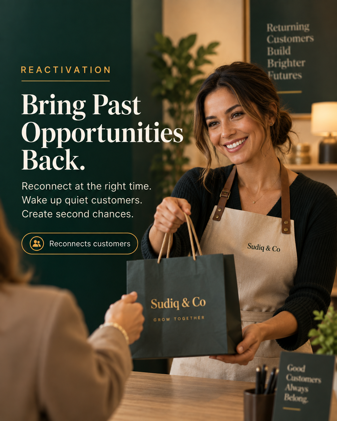 Business owner reconnecting with a customer