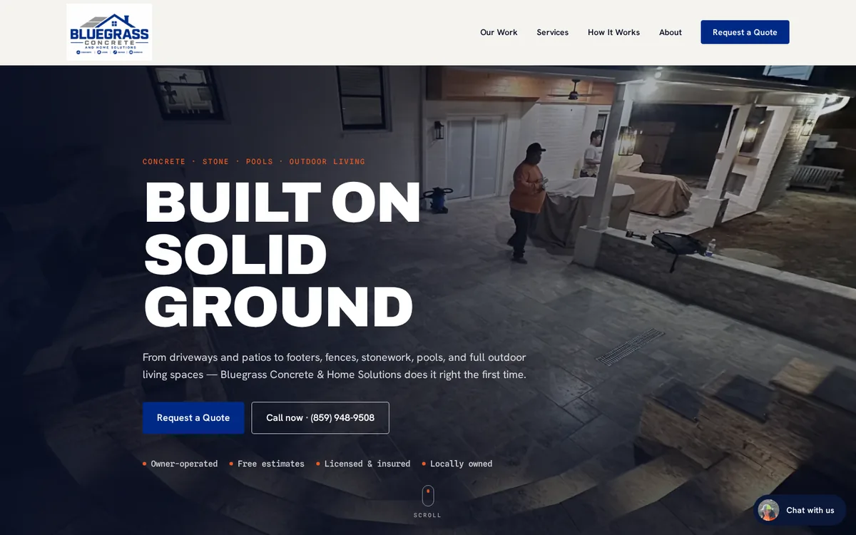 Bluegrass Concrete website shown on screen