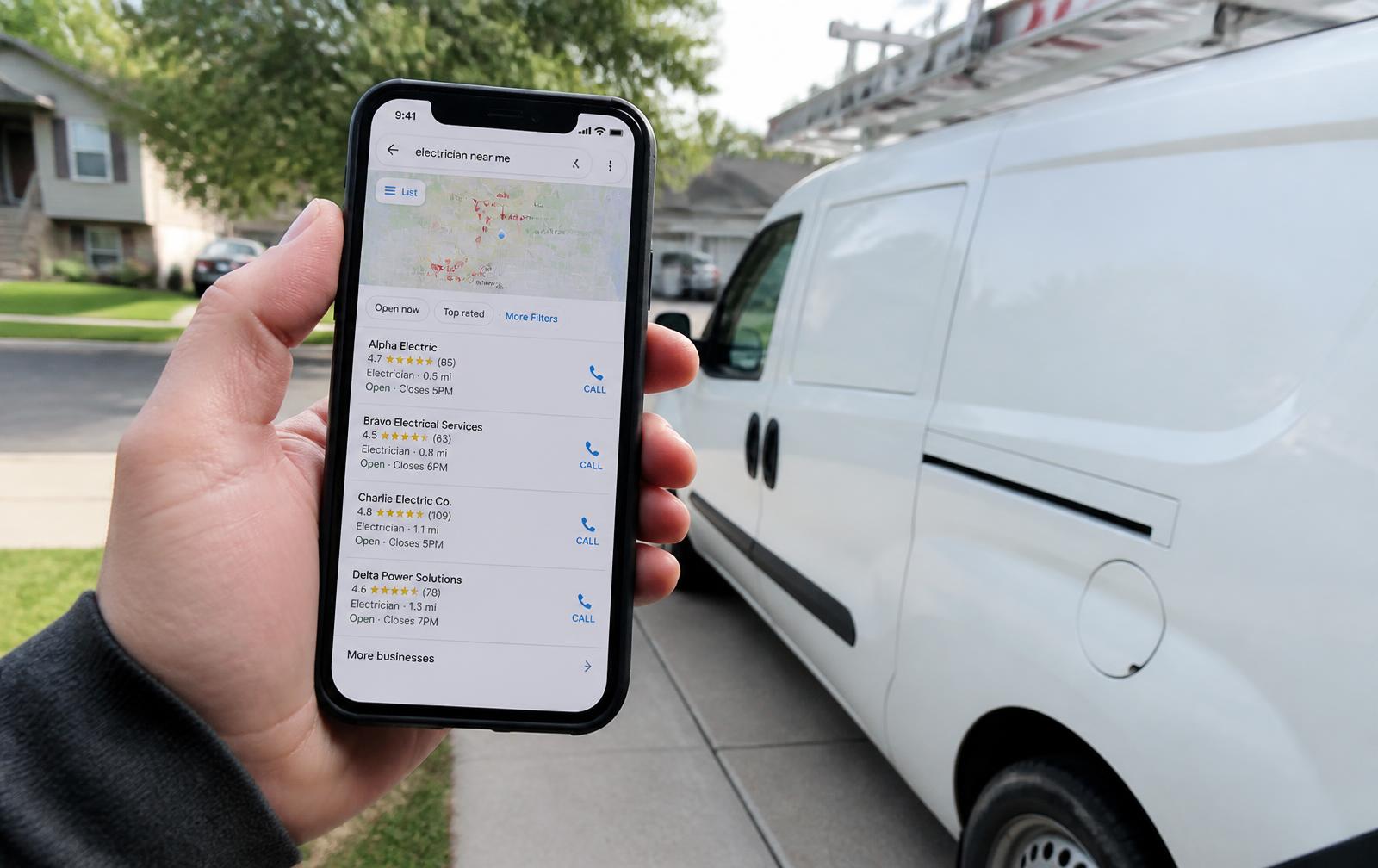 Customer searching for a local business on a phone