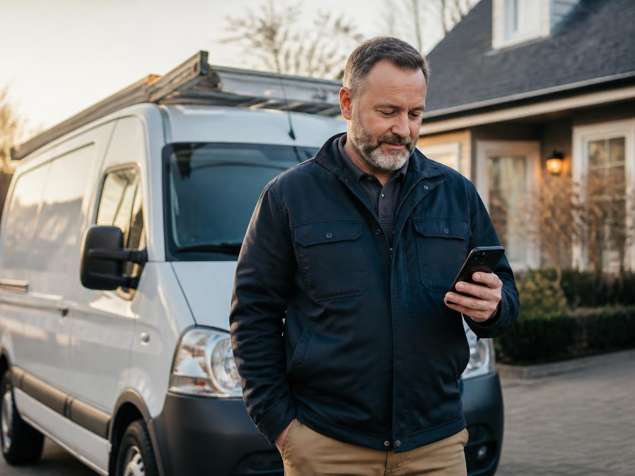 Business owner reviewing new enquiries on a phone
